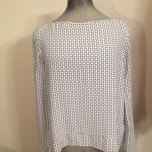 Zara high low patterned blouse navy and white